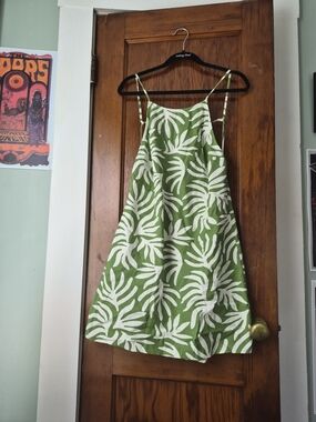 a new day Green and White Leaf-Print Mini Dress